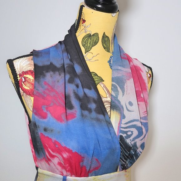 St-Martins Multicolor Empire Waist Midi Dress Size 38 - Picture 7 of 10